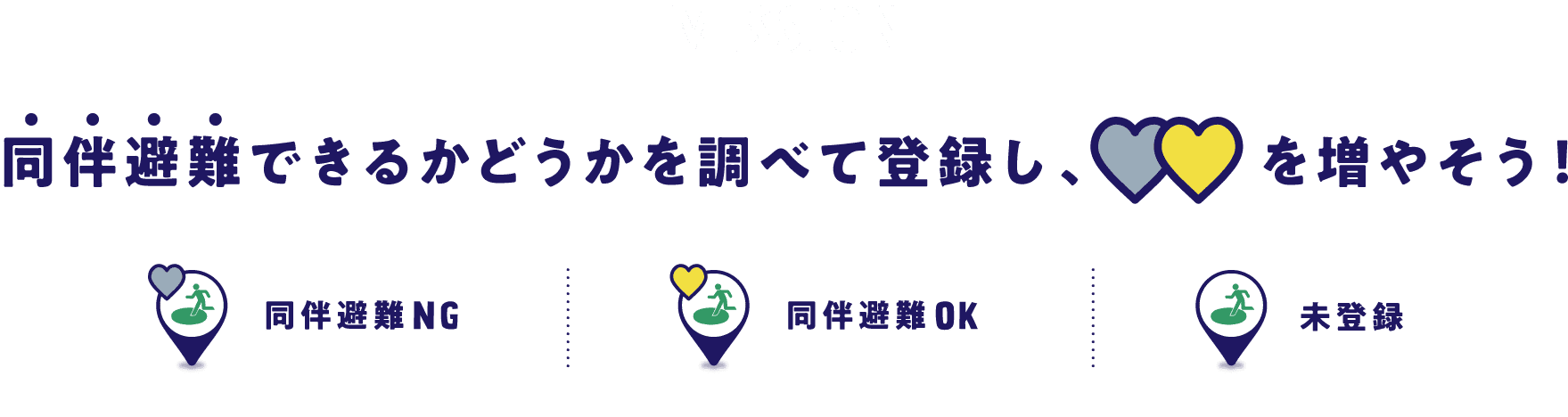 MISSION 同伴避難できるかを調べて登録し、ハートを増やそう！