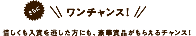 さらにワンチャンス！惜しくも入賞を逃した方にも、豪華賞品がもらえるチャンス！